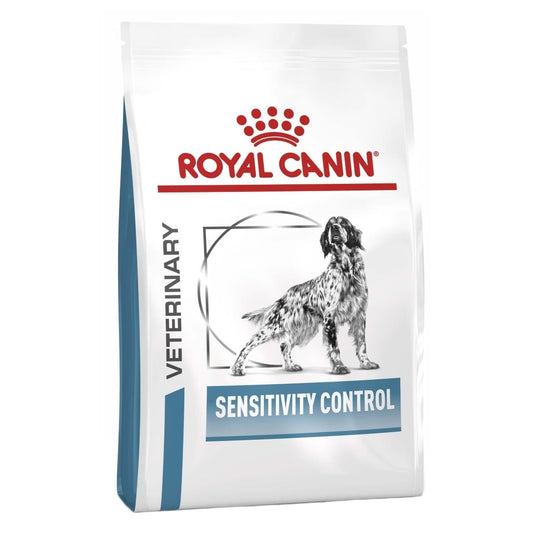 Royal Canin Veterinary Sensitivity Control dog food package on a white background