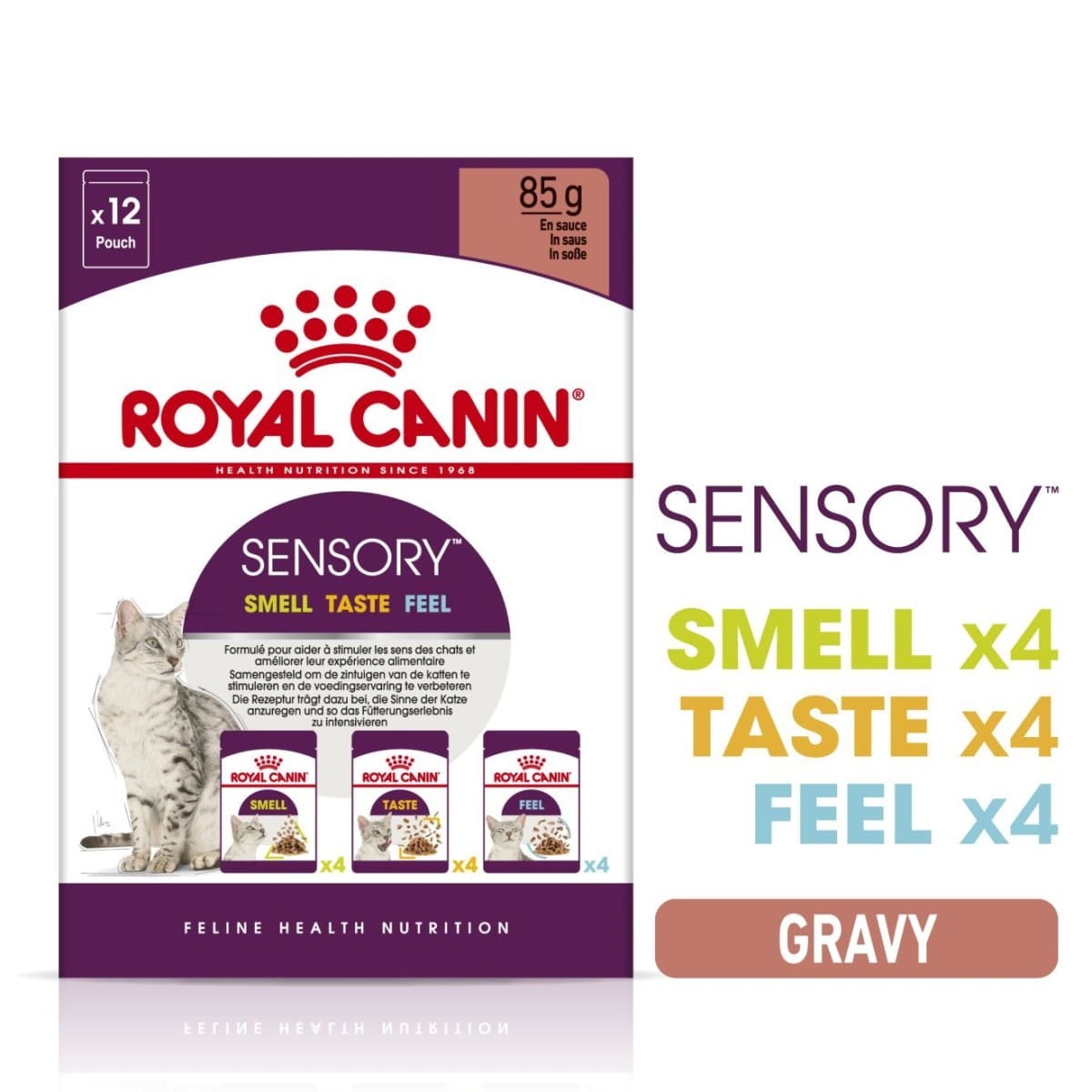 Royal Canin Sensory cat food package on a white background