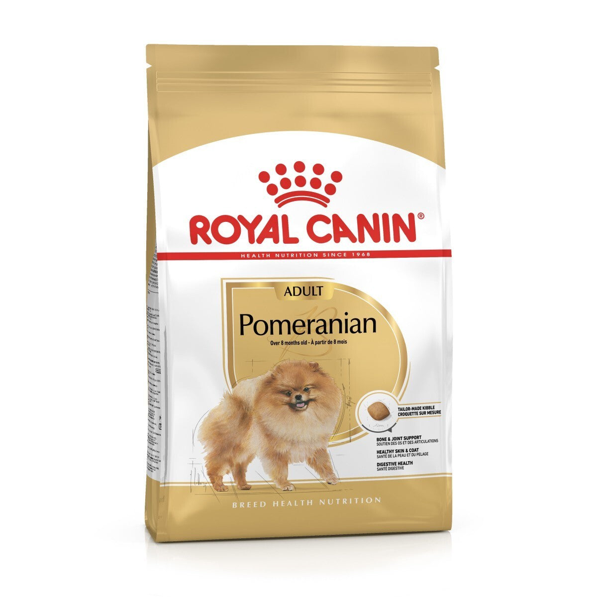 Royal Canin Pomeranian dog food package on a white background