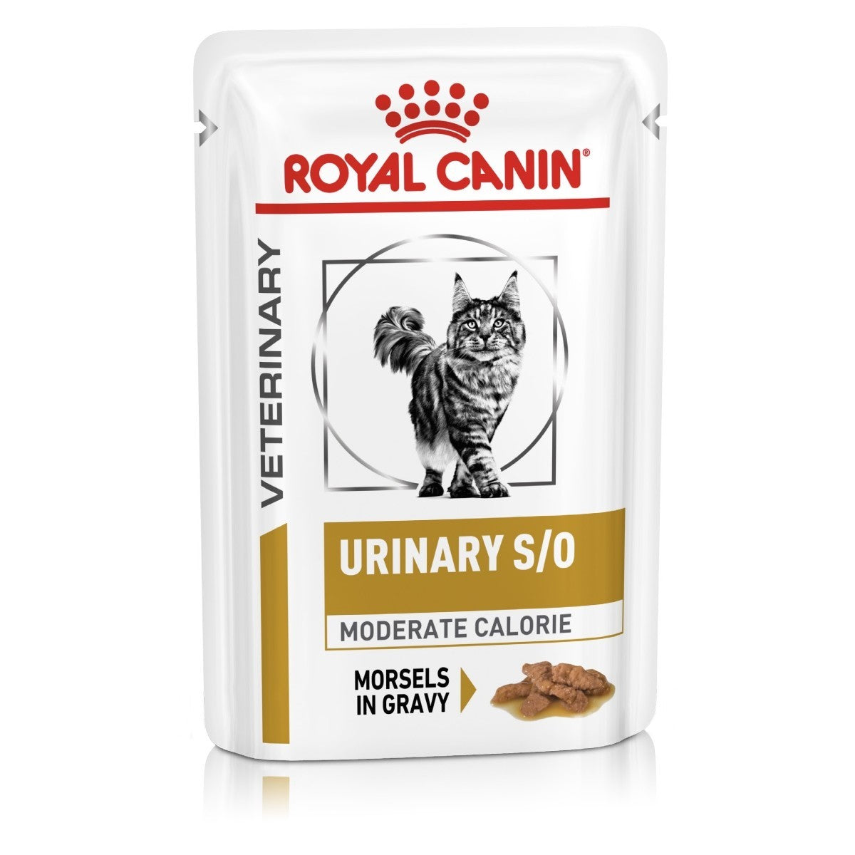 Royal Canin Veterinary Diet pouch for cats with urinary health support on a white background