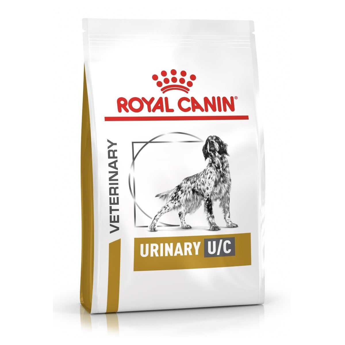 Royal Canin Veterinary Diet Urinary U/C dog food package on a white background
