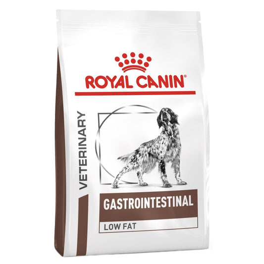 Royal Canin Gastrointestinal Low Fat dog food package on a white background
