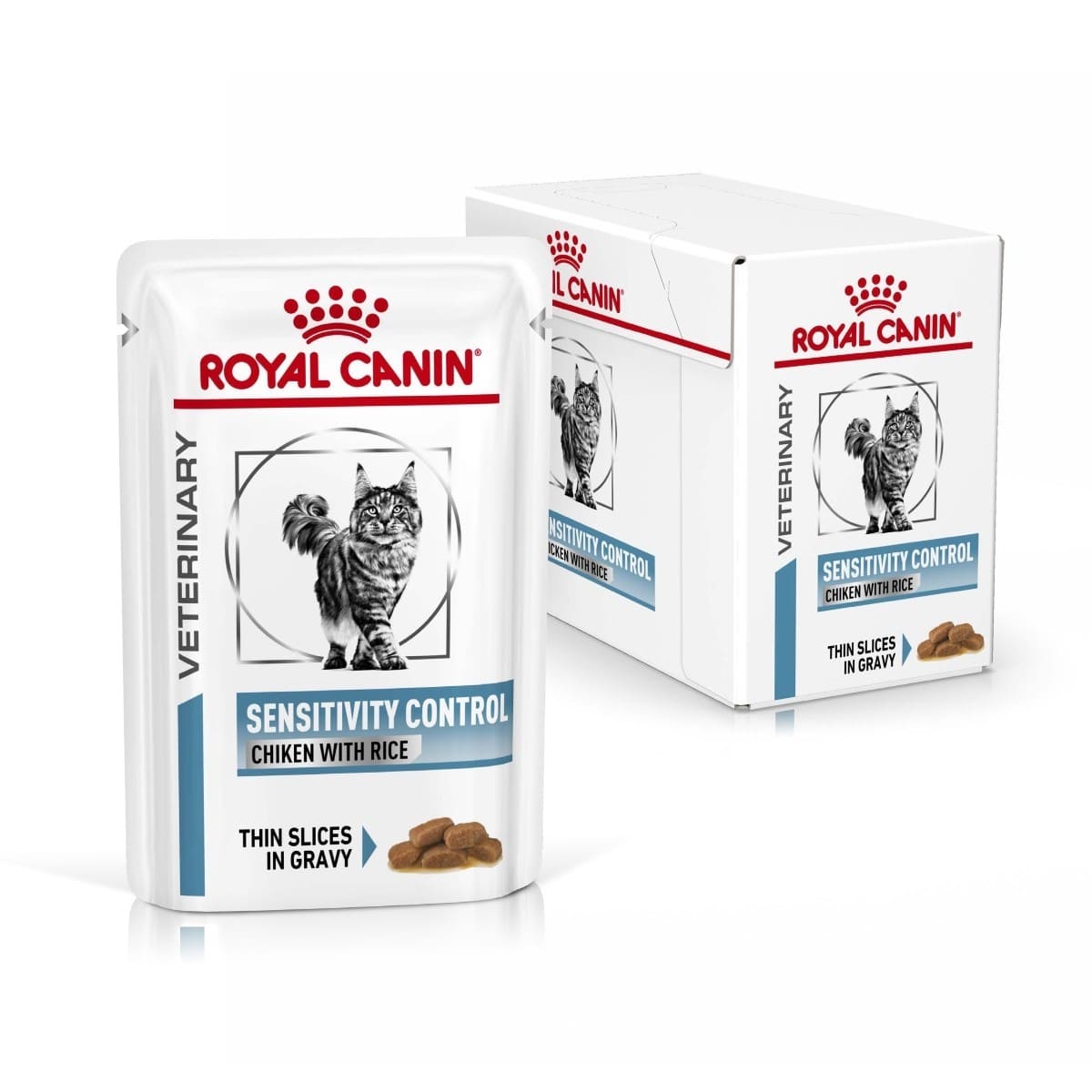 Royal Canin Veterinary Diet Sensitivity Control cat food packaging on a white background