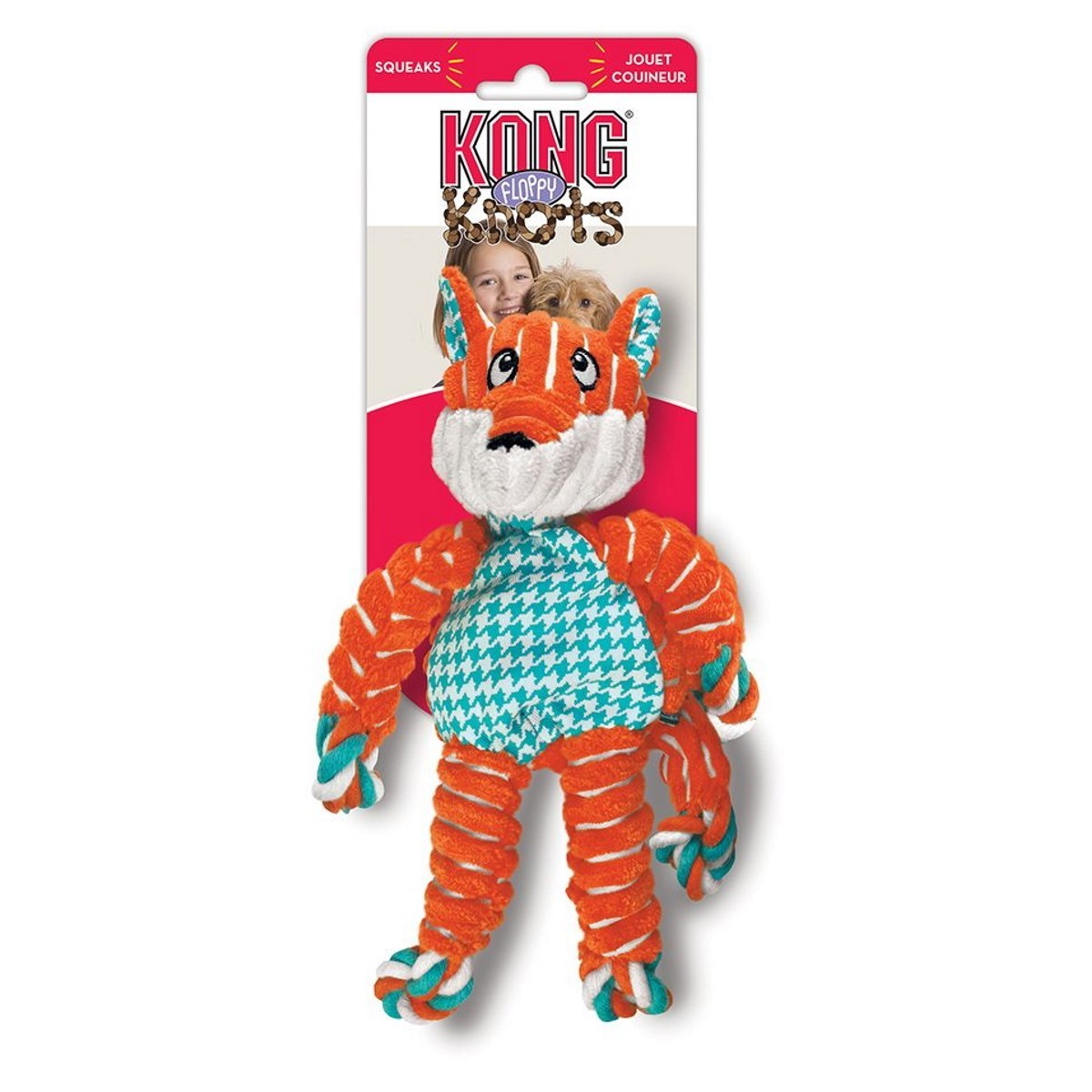 KONG Floppy Knots dog toy with packaging on a white background