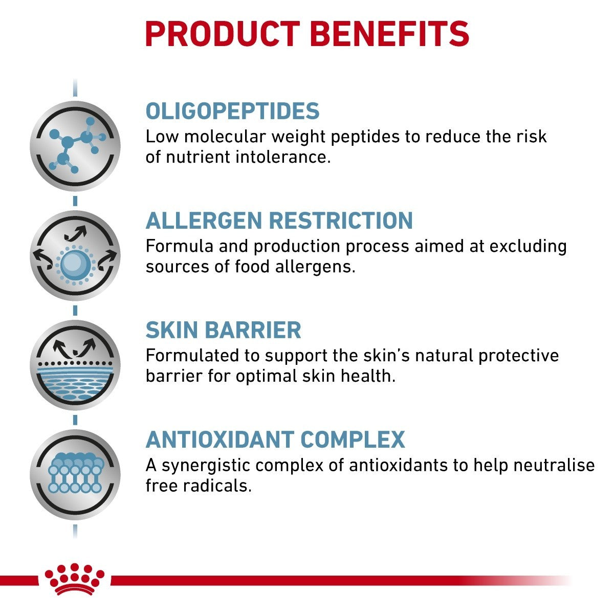 Product benefits listed with icons and descriptions on a white background