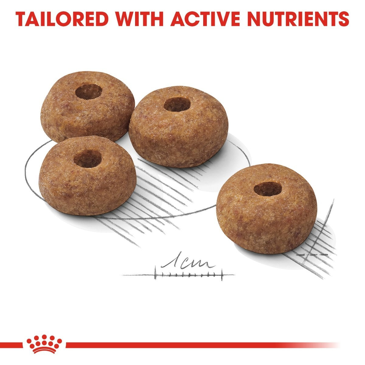 Three brown pet treats on a white background with text 'Tailored with Active Nutrients' and a brand logo.