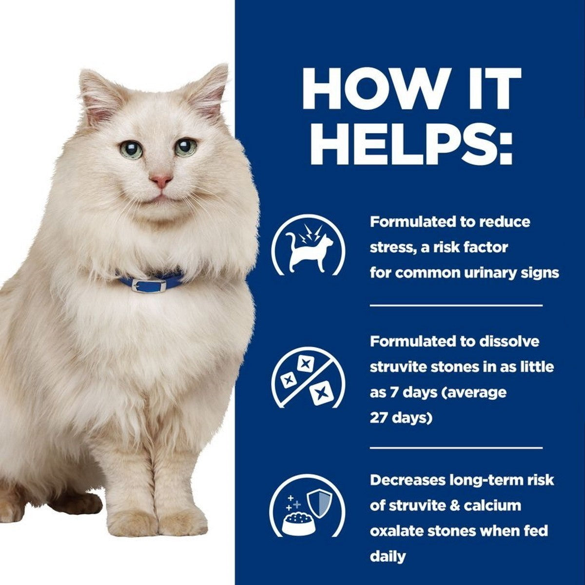 Cat with a blue background and text about pet health benefits
