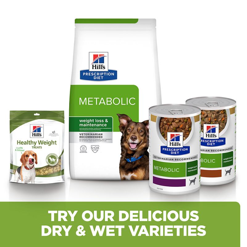 Hills Prescription Diet pet food products on a white background with promotional text.