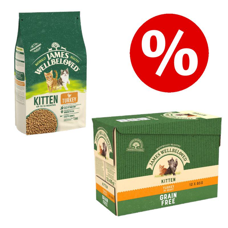 1.5kg James Wellbeloved Kitten Dry Cat Food + 12x85g Wet Cat Food Bundle Price! *