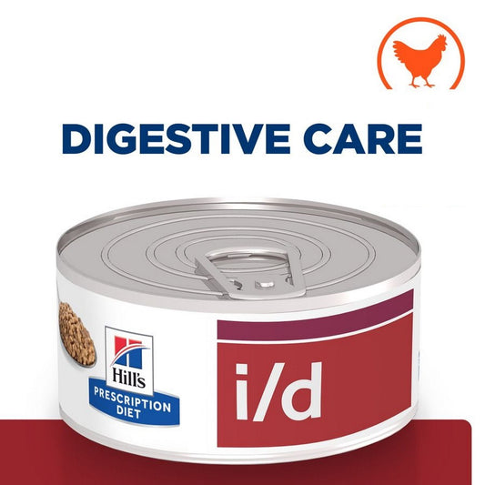 Can of Hills Prescription Diet i/d Digestive Care cat food on a white background