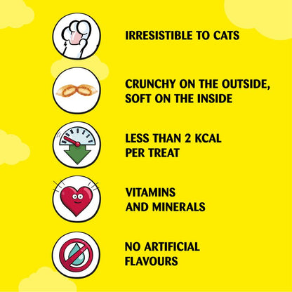Product features for cats on a yellow background