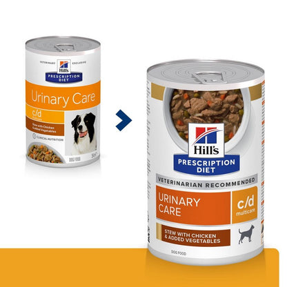 Dog eating Hill’s c/d Chicken Stew