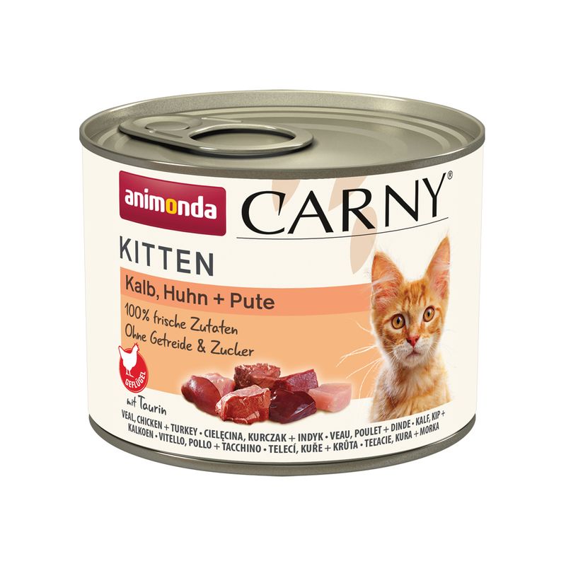 Can of Animonda Carny Kitten cat food on a white background