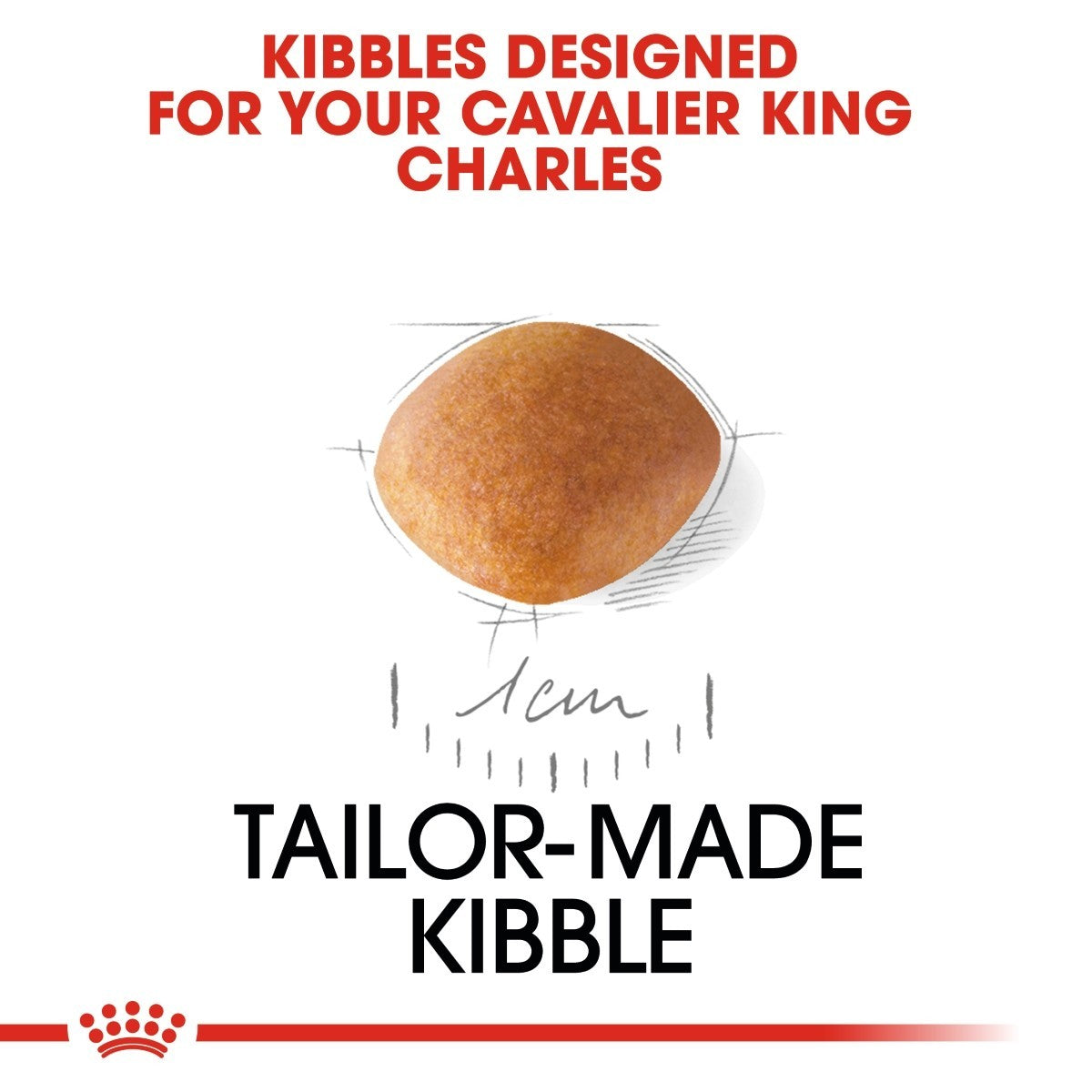 Kibble designed for Cavalier King Charles with text on a white background
