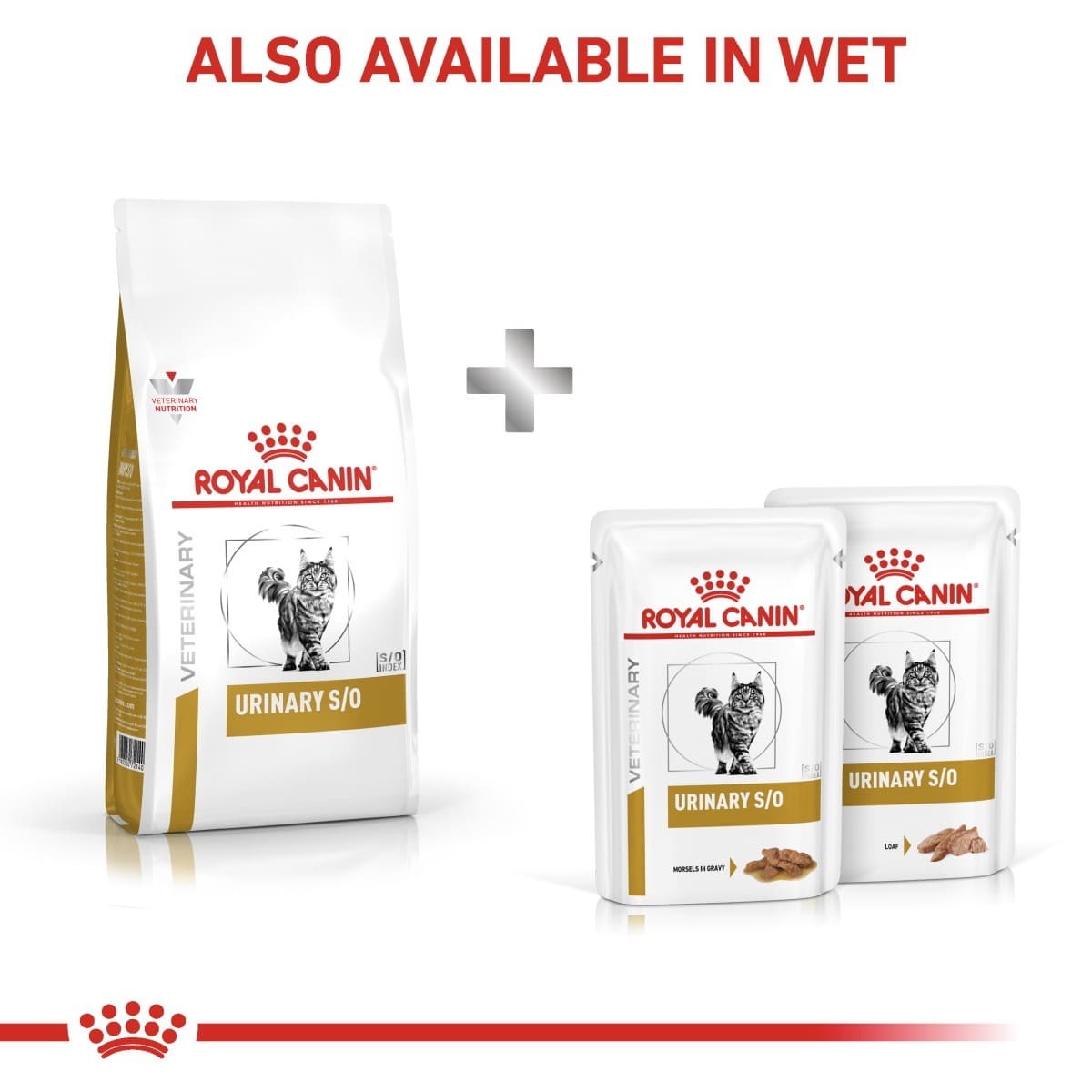 Royal Canin Veterinary Diet Urinary S/O cat food packaging on a white background