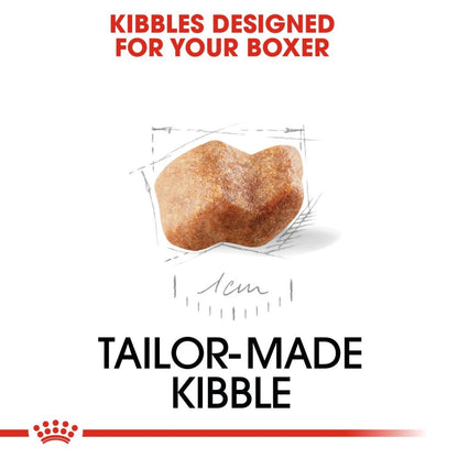 Dog food kibble with measurement details on a white background