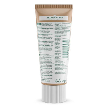 Tube of Arden Grange pet food on a white background