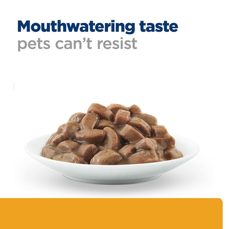  bowl of pet food with text 'Mouthwatering taste pets can't resist' on a white background