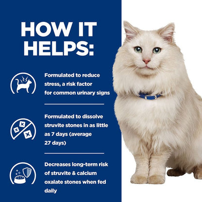 Cat with a blue background and text about pet product benefits