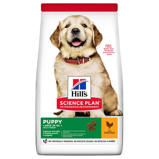 Hill's Science Plan puppy food packaging with a dog on the front.