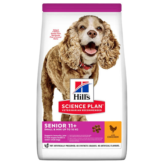 Hills Science Plan dog food package for senior dogs on a white background