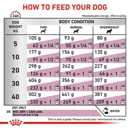 Feeding guide for dogs with weight and body condition information