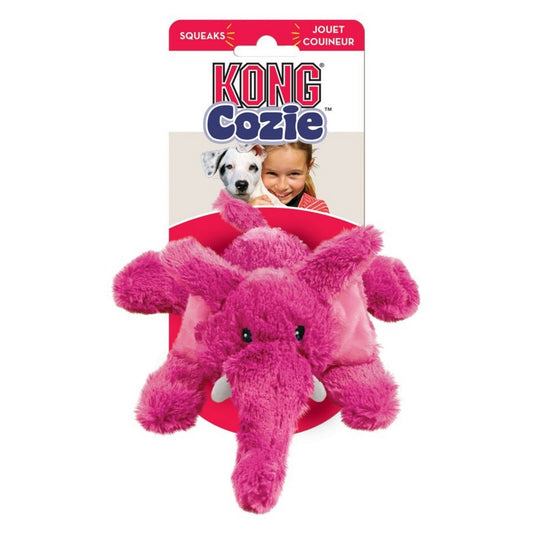 Pink elephant-shaped KONG Cozie toy on a white background