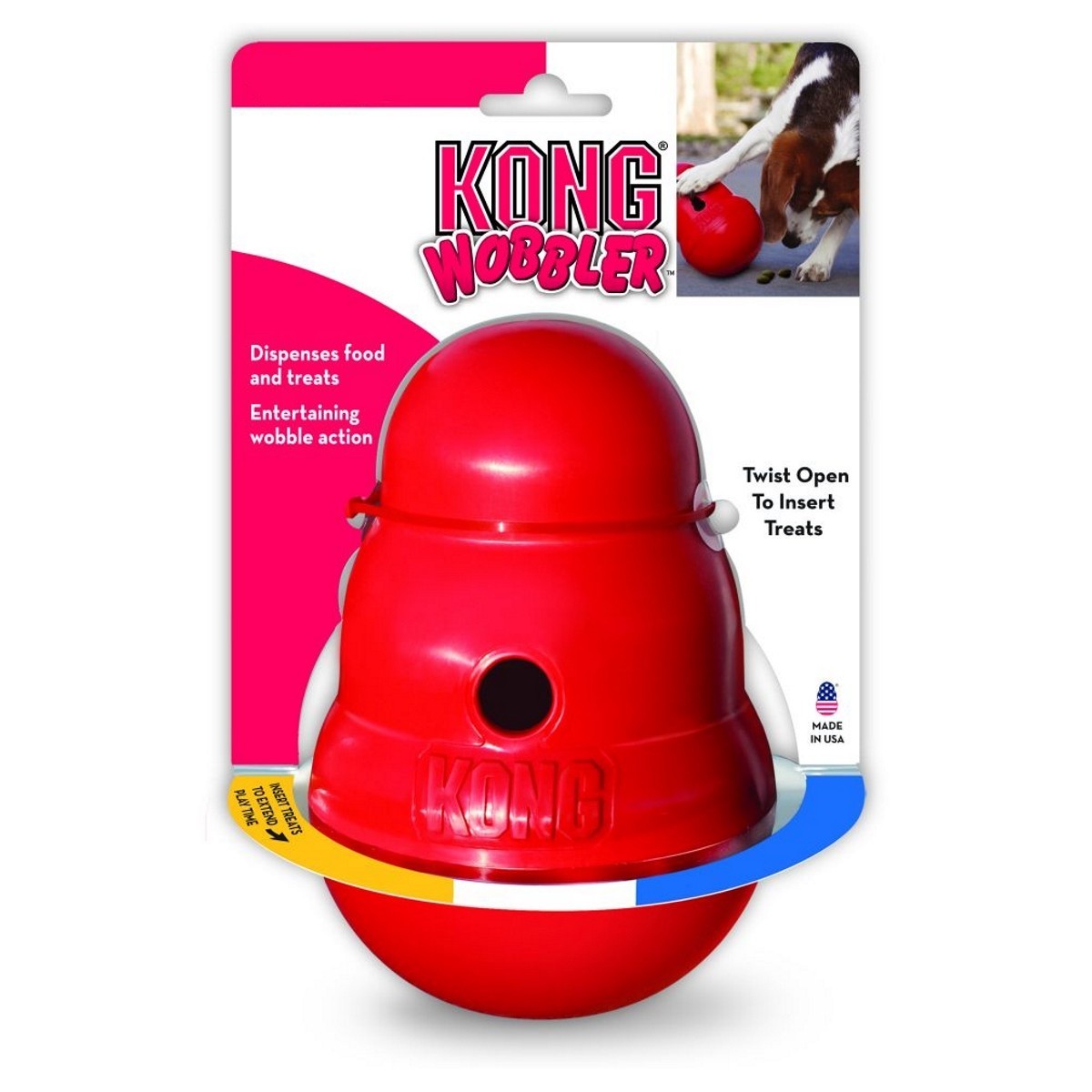 Red KONG Hobbler toy with packaging on a white background