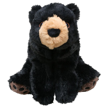 Black plush bear toy on a white background
