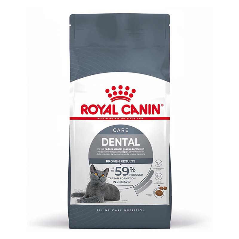 Royal Canin Dental cat food package on a white background