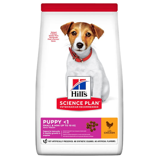 Hills Science Plan puppy food package with a dog on the label