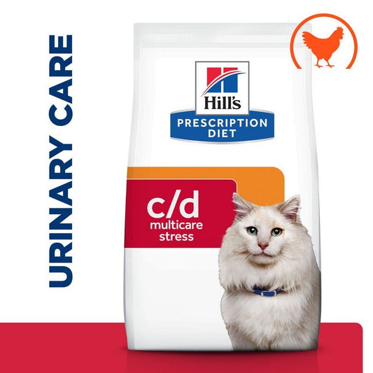 Hill's Prescription Diet c/d multicare stress cat food package with a cat on the label.