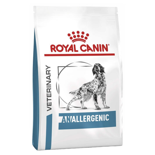 Royal Canin Veterinary Diet Allergenic dog food package on a white background