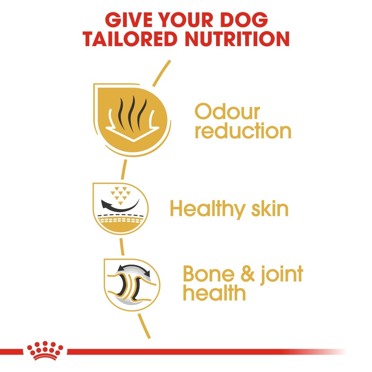 Dog food brand advertisement highlighting tailored nutrition benefits for dogs.