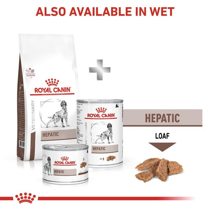 Royal Canin Hepatic pet food products on a white background
