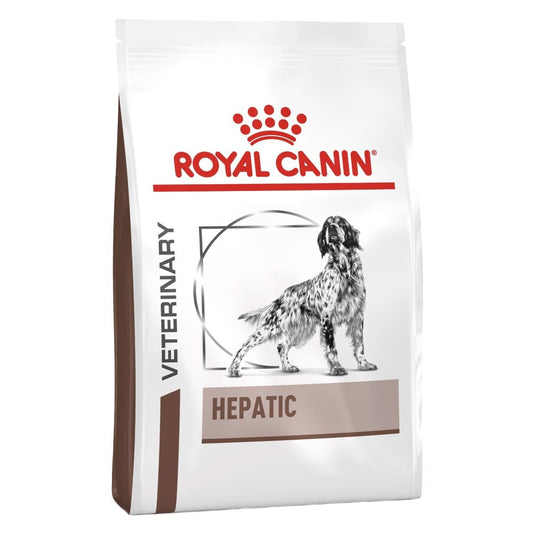 Royal Canin Veterinary Diet Hepatic dog food package on a white background