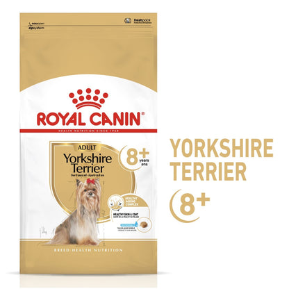 Royal Canin Yorkshire Terrier adult dog food package on a white background