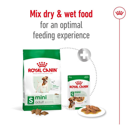 Royal Canin dog food packages with text on an optimal feeding experience.
