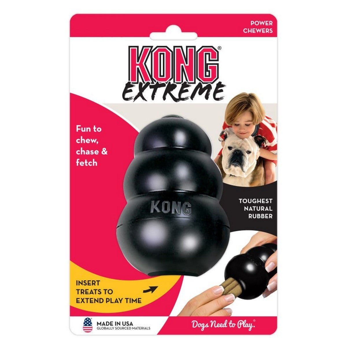 KONG Extreme dog toy packaging with a black toy and text on a white background