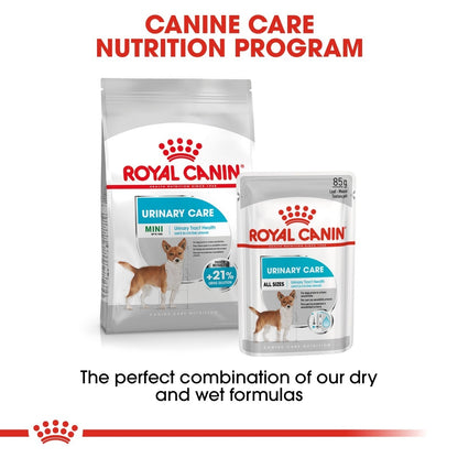 Royal Canin dog food packages for urinary care on a white background