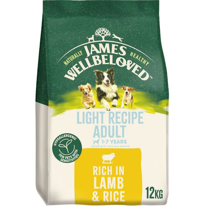 Bag of James Wellbeloved dog food with green, white, and yellow design