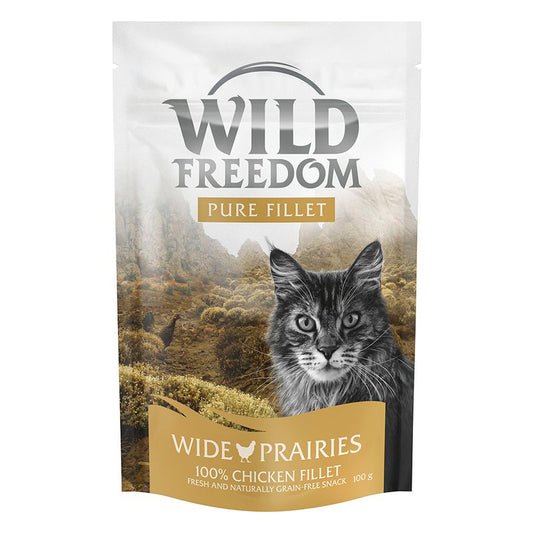Wild Freedom cat food package with a cat on the label against a natural landscape background